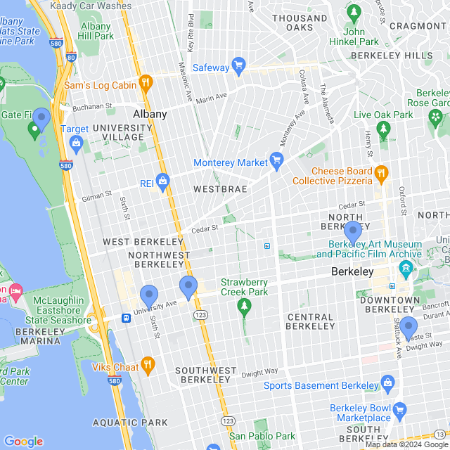 Map of veterinarians in Berkeley, CA