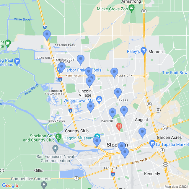 Map of veterinarians in Stockton, CA
