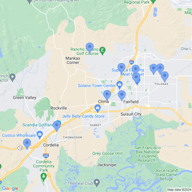 Map of veterinarians in Fairfield, CA