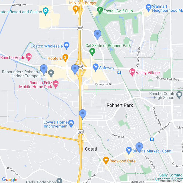 Map of veterinarians in Rohnert Park, CA