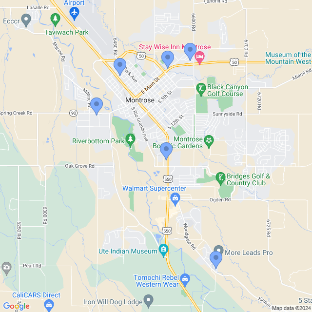Map of veterinarians in Montrose, CO