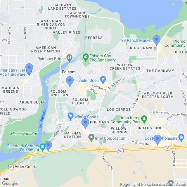 Map of veterinarians in Folsom, CA