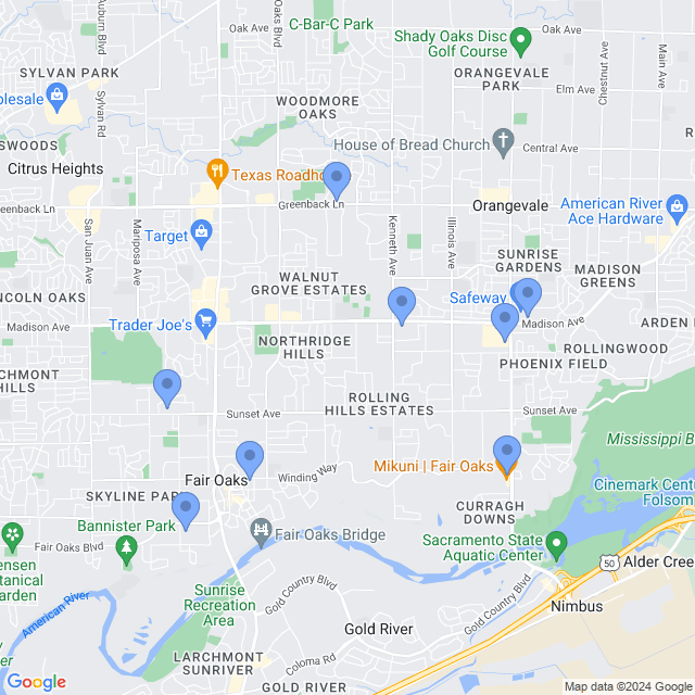 Map of veterinarians in Fair Oaks, CA