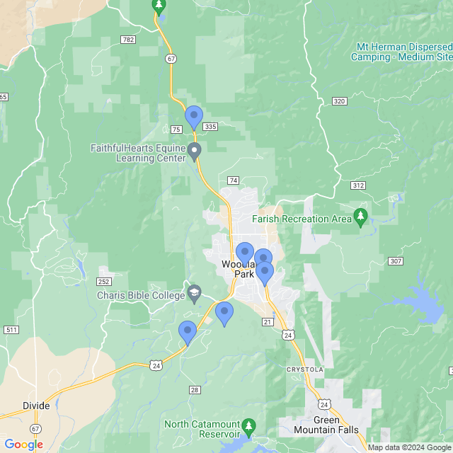 Map of veterinarians in Woodland Park, CO