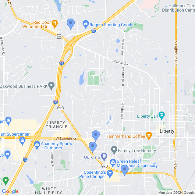 Map of veterinarians in Liberty, MO