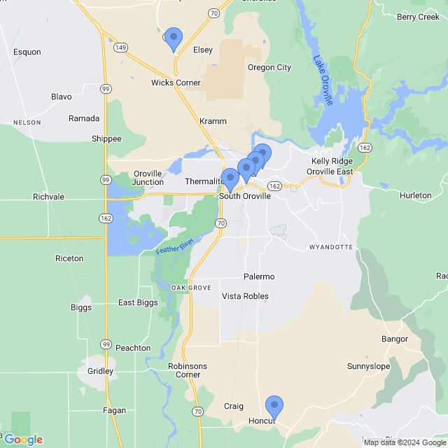 Map of veterinarians in Oroville, CA