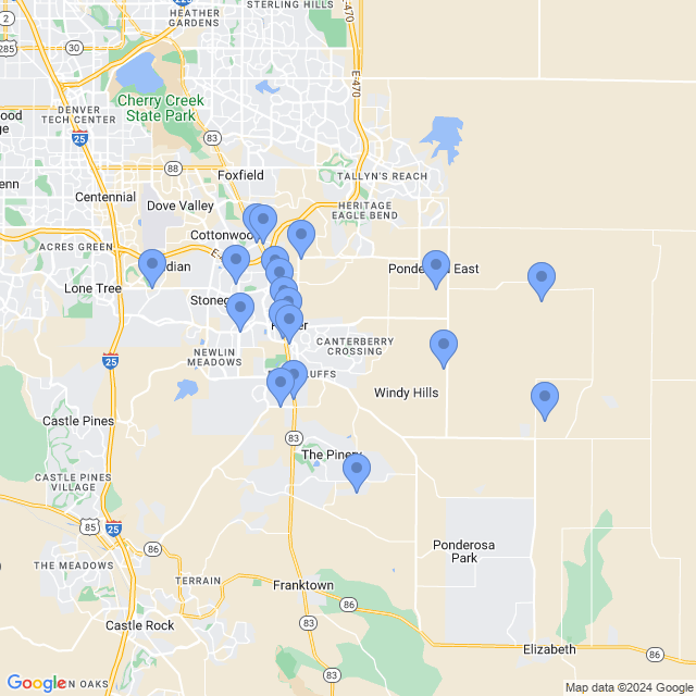 Map of veterinarians in Parker, CO