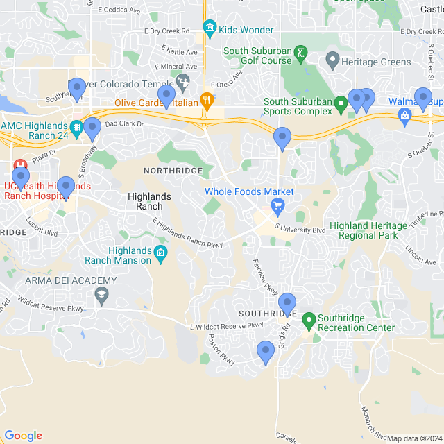 Map of veterinarians in Highlands Ranch, CO