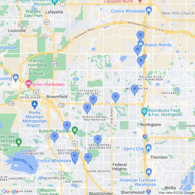 Map of veterinarians in Westminster, CO