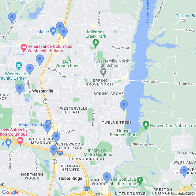 Map of veterinarians in Westerville, OH