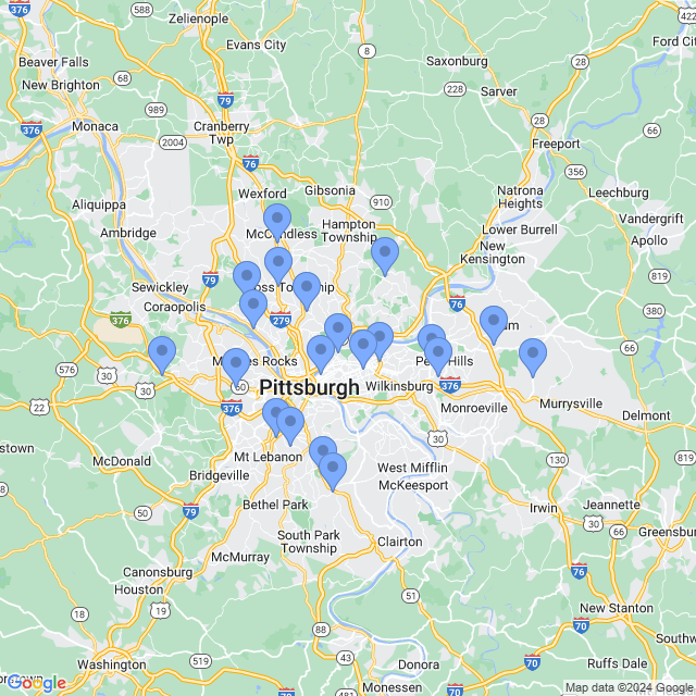 Map of veterinarians in Pittsburgh, PA