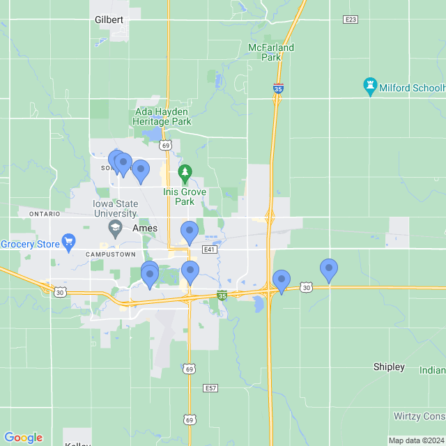 Map of veterinarians in Ames, IA